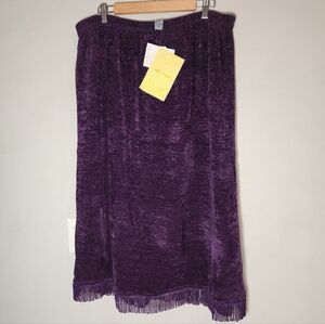NWT QVC Indigo Moon Purple Soft Tapestry Fringe Hem Pull On Maxi Skirt Size 2X